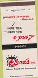 Matchbook Cover - Lord's Lobster Restaurant Wells ME 30 Strike