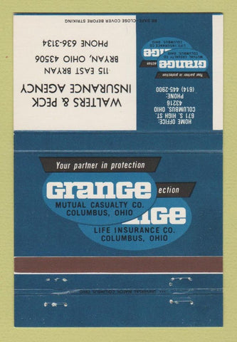 Matchbook Cover - Grange Insurance Walter Peck Bryan OH 40 Strike