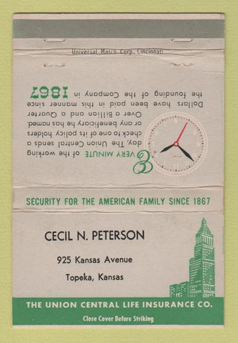Matchbook Cover - Union Central Insurance Cecil Peterson Topeka KS 40 Strike