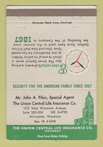 Matchbook Cover - Union Central Insurance John Pilon Milwaukee WI 40 Strike