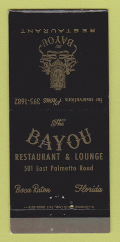 Matchbook Cover - Bayou Restaurant Boca Raton FL 30 Strike