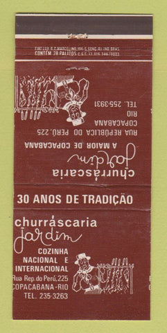 Matchbook Cover - Churrascaria Jardin Restaurant Rio De Janeiro Brazil 30 Strike