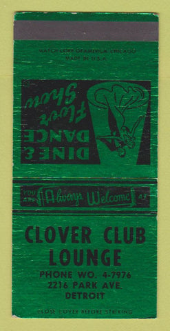 Matchbook Cover - Clover Club Lounge Detroit MI WEAR SAMPLE 30 Strike