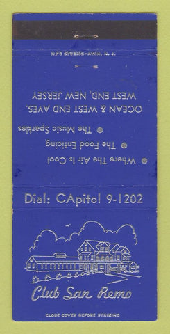 Matchbook Cover - Club San Remo West End NJ BLUE WEAR 30 Strike