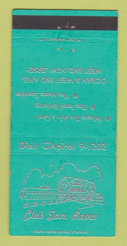 Matchbook Cover - Club San Remo West End NJ Turquoise WEAR 30 Strike