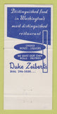 Matchbook Cover - Duke Zeibert's Restaurant Washington DC BLUE 30 Strike