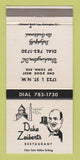 Matchbook Cover - Duke Zeibert's Restaurant Washington DC BLUE WHITE 30 Strike