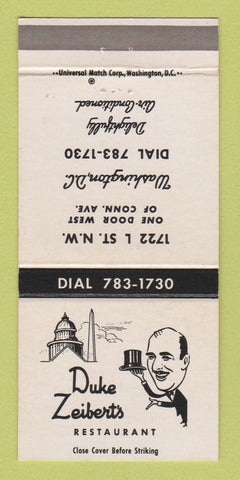 Matchbook Cover - Duke Zeibert's Restaurant Washington DC BLUE WHITE 30 Strike