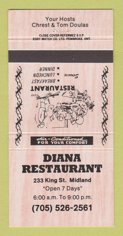 Matchbook Cover - Diana Restaurant Midland ON 30 Strike