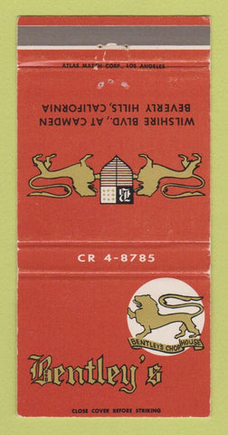 Matchbook Cover - Bentley's Restaurant Beverly Hills CA WEAR 30 Strike