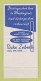 Matchbook Cover - Duke Zeibert's Restaurant Washington DC  30 Strike