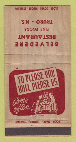 Matchbook Cover - Belvedere Restaurant Truro NS 30 Strike