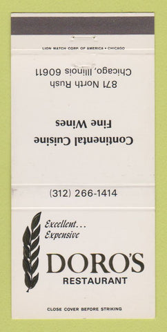 Matchbook Cover - Doro's Restaurant Chicago IL 30 Strike