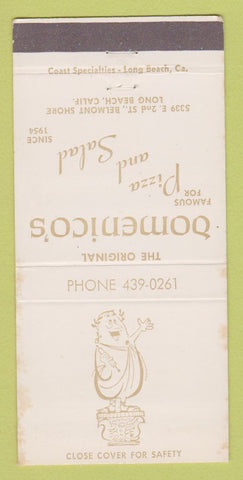 Matchbook Cover - Domenico's Restaurant Pizza Italian Long Beach CA 30 Strike