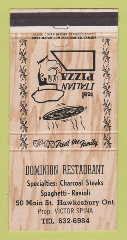 Matchbook Cover - Dominion Restaurant Hawkesbury ON Pizza 30 Strike