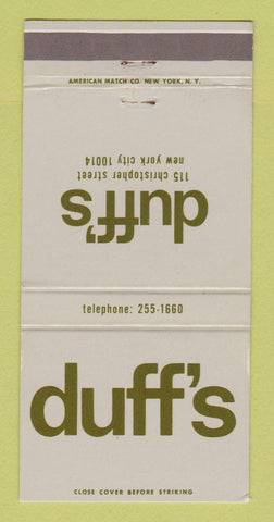 Matchbook Cover - Duff's Restaurant New York City 30 Strike