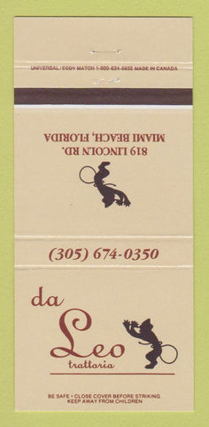 Matchbook Cover - Da Leo Trattoria Italian Restaurant Miami Beach FL 30 Strike