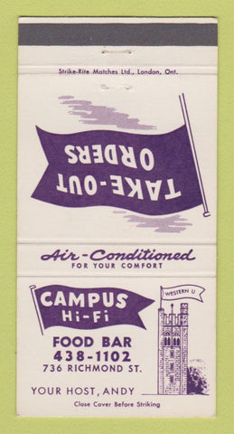 Matchbook Cover - Campus Hi Fi Food Bar London ON 30 Strike