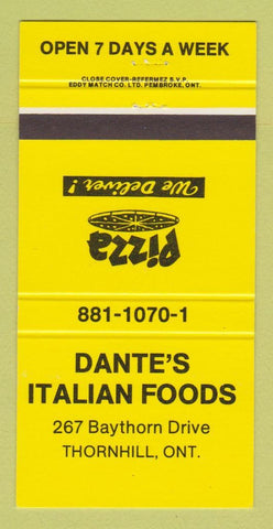 Matchbook Cover - Dante's Italian Foods Thornhill ON  Pizza 30 Strike