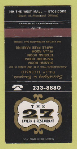 Matchbook Cover - 27 Tavern Restaurant Etobicoke ON 30 Strike