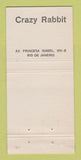 Matchbook Cover - Crazy Rabbit Bar Rio De Janeiro Brazil 30 Strike