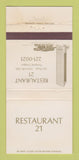 Matchbook Cover - Restaurant 21 Portland OR WEAR 30 Strike