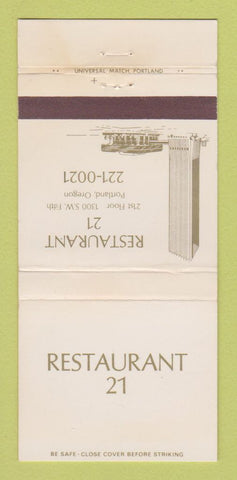 Matchbook Cover - Restaurant 21 Portland OR WEAR 30 Strike