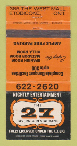 Matchbook Cover - 27 Tavern Restaurant Etobicoke ON WEAR 30 Strike