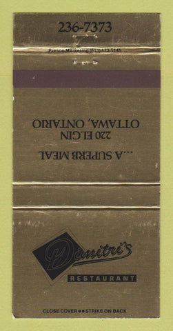 Matchbook Cover - Dimitri's Restaurant Ottawa ON 30 Strike