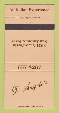 Matchbook Cover - D'Angelo's Italian Restaurant San Antonio TX 30 Strike