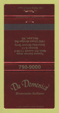Matchbook Cover - Da Domenico Italian Restaurant McLean VA 30 Strike