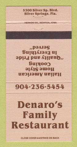 Matchbook Cover - Denaro's Family Restaurant Silver Springs FL Italian 30 Strike
