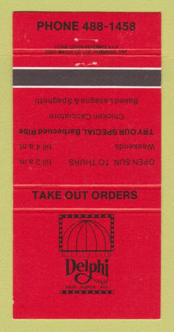 Matchbook Cover - Delphi Restaurant Edmonton? AB 30 Strike