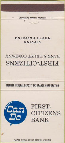 Matchbook Cover - First Citizens Bank North Carolina 30 Strike