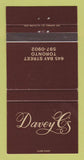 Matchbook Cover - Davey C's Toronto ON 30 Strike