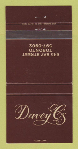 Matchbook Cover - Davey C's Toronto ON 30 Strike