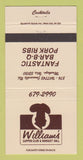 Matchbook Cover - William's Supper Club Muskego WI 30 Strike