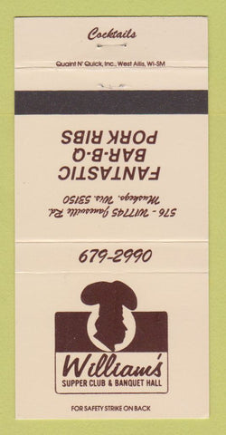 Matchbook Cover - William's Supper Club Muskego WI 30 Strike