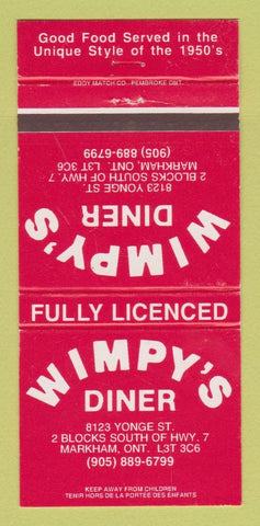 Matchbook Cover - Wimpy's Diner Markham ON 30 Strike