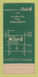 Matchbook Cover - Club 16 Merced CA 21 Strike Feature