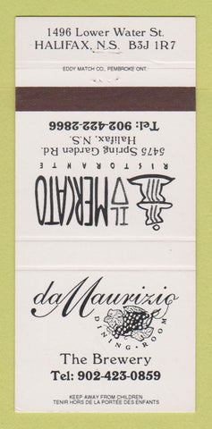 Matchbook Cover - Da Maurizio Brewery Halifax NS Il Mercato 30 Strike