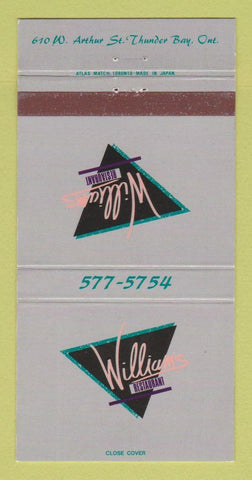 Matchbook Cover - William's Restaurant Thunder Bay ON 30 Strike