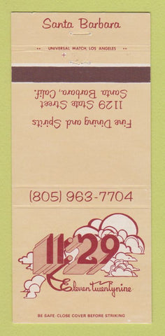 Matchbook Cover - 11:29 Santa Barbara CA restaurant 30 Strike