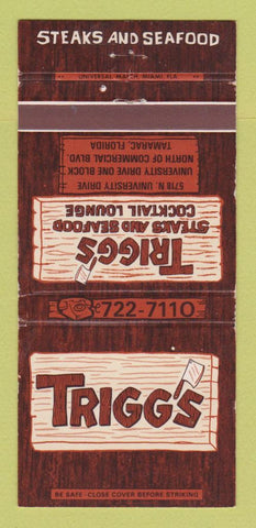 Matchbook Cover - Trigg's Steaks Seafood Tamarac FL WEAR 30 Strike