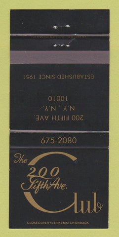 Matchbook Cover - 200 Fifth Ave Club New York City 30 Strike