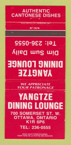 Matchbook Cover - Yangtze Dining Lounge Chinese Ottawa ON 30 Strike