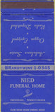 Matchbook Cover - Nied Funeral Home Swissvale PA 30 Strike