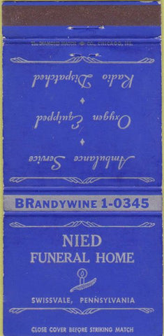 Matchbook Cover - Nied Funeral Home Swissvale PA 30 Strike