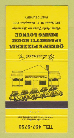 Matchbook Cover - Queen's Pizzeria Spaghetti House Brampton ON YELLOW 30 Strike