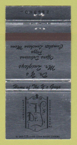 Matchbook Cover - Dr Y's Restaurant Pizza Saranac Lake NY 30 Strike